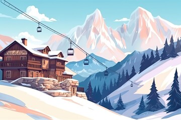 scenic winter landscape with a ski lift on a mountain Generative AI