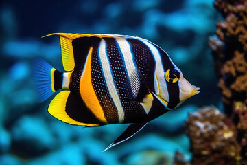 Fototapeta na wymiar Aqua Wonderland Colorful Moorish Idol Fish Under the Ocean - Generative AI