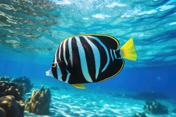 Fototapeta na wymiar Tropical Treasures Stunning Underwater Colorful Moorish Idol Fish - Generative AI