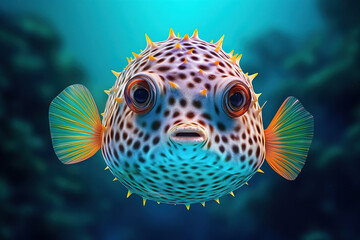 Living Rainbow Captivating Pufferfish Under the Ocean - Generative AI