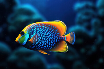 Fototapeta na wymiar Stunning Colorful Regal Tang Fish Under the Sea - Generative AI