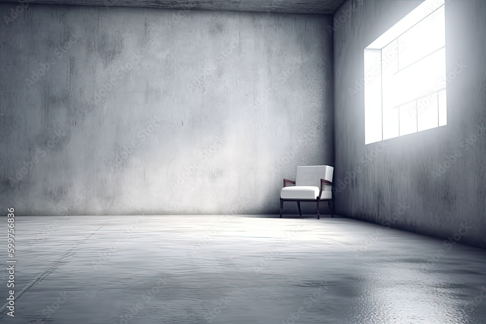 Poster an empty room with a chair and a window generative ai