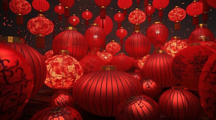 red paper lanterns hanging. Generative Ai