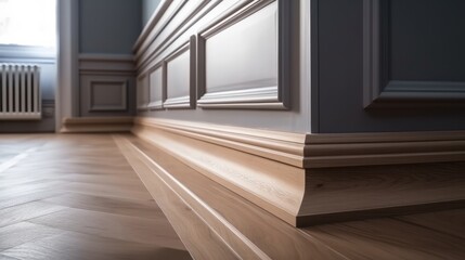 house detail design wooden floor and wall moulding treatment detail daytime, image ai generate - obrazy, fototapety, plakaty