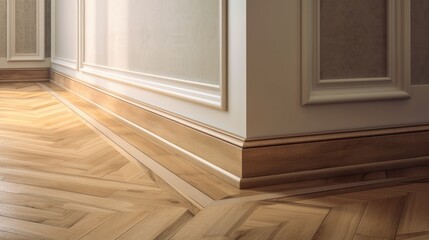 house detail design wooden floor and wall moulding treatment detail daytime, image ai generate