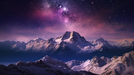 Fototapeta na wymiar snow covered mountains colorful sky. Generative Ai