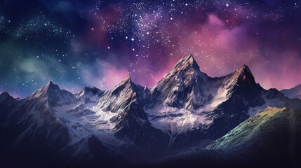 Naklejka na ściany i meble snow covered mountains colorful sky. Generative Ai