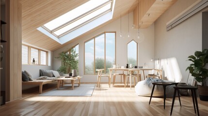 Fototapeta premium show flat interior design modern nature contemporary dining area daylight minimal decoration style home design concept, image ai generate