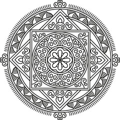 Indian Traditional and Cultural Rangoli, Alpona, Kolam, or Paisley vector line art. Bengal art India. centuries-old Bengali art tradition of the Bengal region, for textile printing, logo, wallpaper