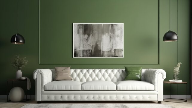 mockup room interior clean clear color accent wall with leather sofa i living room daylight home interior design concept,image ai generate