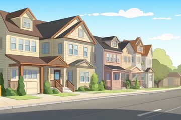Obraz premium colorful row of houses on a quaint street Generative AI