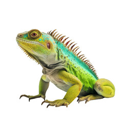 green iguana isolated on transparent background cutout