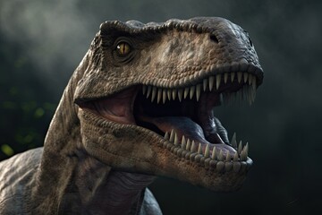 Fototapeta premium roaring dinosaur close-up with teeth Generative AI