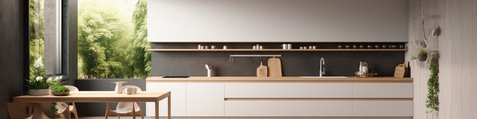 show flat interior design modern nature contemporary pantry daylight minimal decoration style home design concept, image ai generate