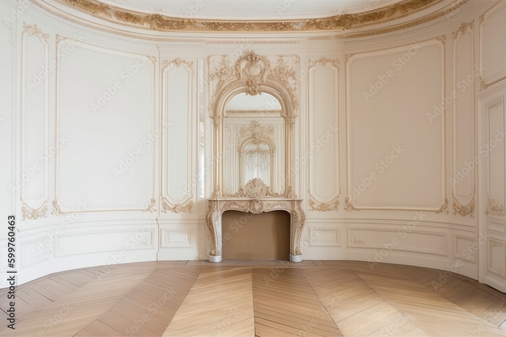 Poster an empty room with a mirror and a fireplace generative ai