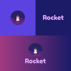 Rocket launch with rectangle logo, rocket logo illustration in flat design