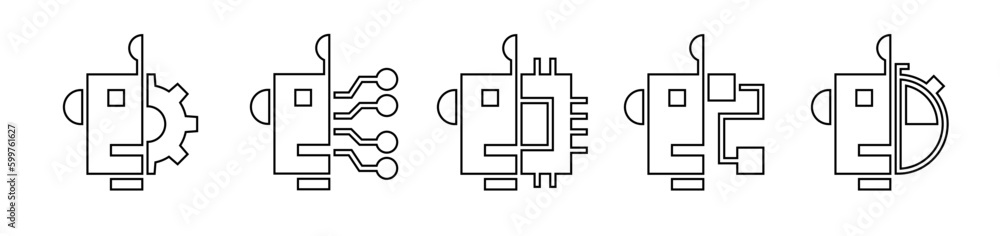 Poster Robot artificial Intelligence outline icons set collection. Smart technology machine system symbol.	