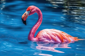 pink flamingo gracefully swimming in a turquoise pool Generative AI