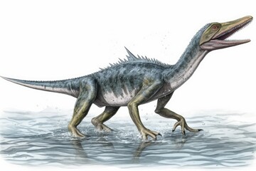 Naklejka premium dinosaur wading through a body of water Generative AI