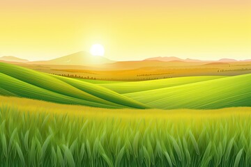 serene green field with a stunning sunset backdrop Generative AI