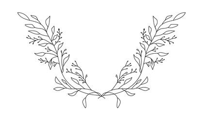 Hand drawn line floral frame. Elegant vintage wreath. Logo template. Vector illustration botanical decoration elements for label, branding business identity, wedding invitation, greeting