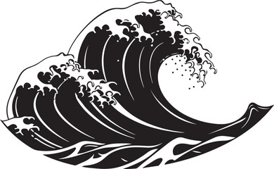 Japanese big wave in vintage retro style vector illustration, SVG - obrazy, fototapety, plakaty