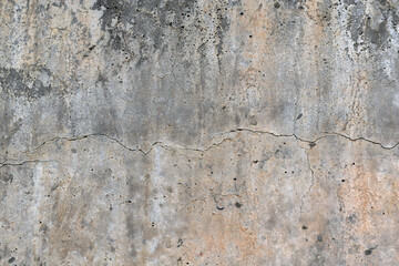 Dirty old cracked concrete wall.  Rough and grunge wall texture background.  Stains and mold on cement wall. 