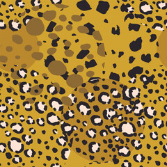 Abstract modern leopard seamless pattern with circles. Animals trendy background. Color decorative vector illustration for print, card, fabric, textile. Modern ornament of stylized skin