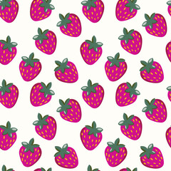 Seamless pattern with strawberry on color background. Natural delicious fresh ripe tasty fruit. Vector illustration for print, fabric, textile, banner, other design. Food concept.