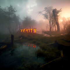 mysterious foggy swamp

