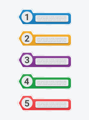 Obraz premium 5 steps infographics design vector can be used for workflow layout, presentations, banner, flow chart, info graph, diagram, annual report, web design. Business concept with 5 options, steps or process