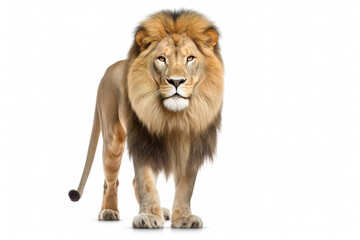 Obraz na płótnie Canvas Animal king lion isolated on white background. Photorealistic generative art.