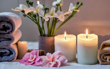 Fototapeta na wymiar Serene ambiance with candles and flowers