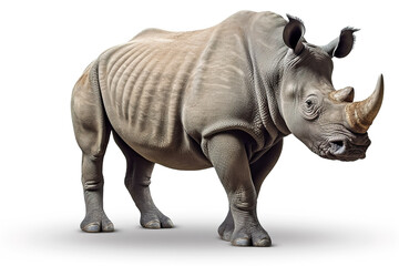 Fototapeta premium Rhinoceros isolated on white background. Photorealistic generative art.