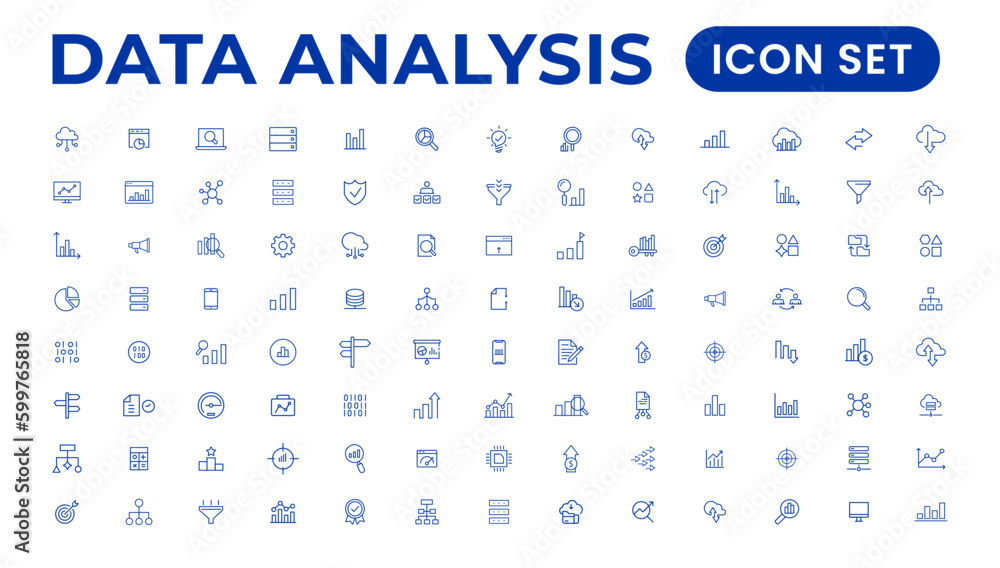 Fototapete Big data analysis thin line icon set. Data processing outline pictograms for website and mobile app GUI. Digital analytics simple UI, UX vector icons
