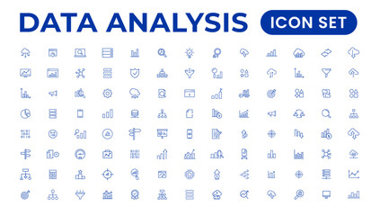Big data analysis thin line icon set. Data processing outline pictograms for website and mobile app GUI. Digital analytics simple UI, UX vector icons - obrazy, fototapety, plakaty