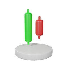 candle stick pattern Bearish harami. forex stock or crypto trading. inverse and reversal pattern to bullish or bearish graph. tutorial investment concept. 3d render isolated on white podium.