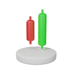 candle stick pattern Bullish engulfing. forex stock or crypto trading. inverse and reversal pattern to bullish or bearish graph. tutorial investment concept. 3d render isolated on white podium.
