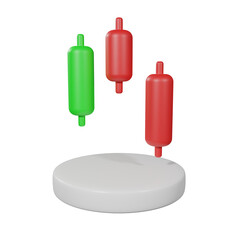 candle stick pattern Three inside down. forex stock or crypto trading. inverse and reversal pattern to bullish or bearish graph. tutorial investment concept. 3d render isolated on white podium.