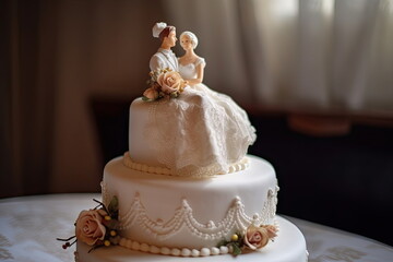 Obraz na płótnie Canvas Wedding doll on cake, love couple