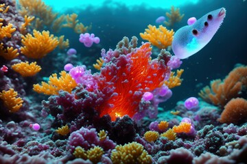 Naklejka na ściany i meble Vibrant Coral Reef with School of Fish