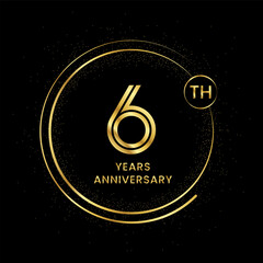 6 years anniversary with golden circle glitter and double circle line vector template