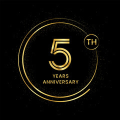 5 years anniversary with golden circle glitter and double circle line vector template