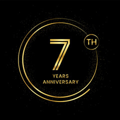 7 years anniversary with golden circle glitter and double circle line vector template