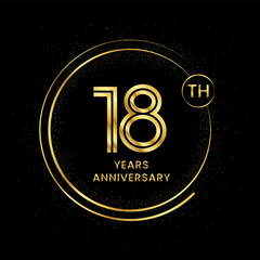 18 years anniversary with golden circle glitter and double circle line vector template