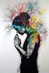 Stunning female portrait, charcoal drawings with colorful accents. Generative art