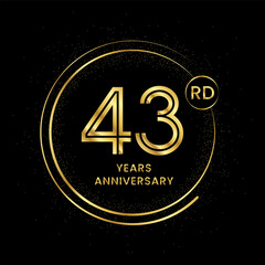 43 years anniversary with golden circle glitter and double circle line vector template