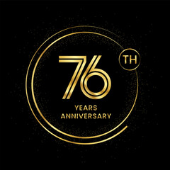 76 years anniversary with golden circle glitter and double circle line vector template
