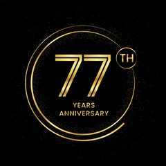 77 years anniversary with golden circle glitter and double circle line vector template