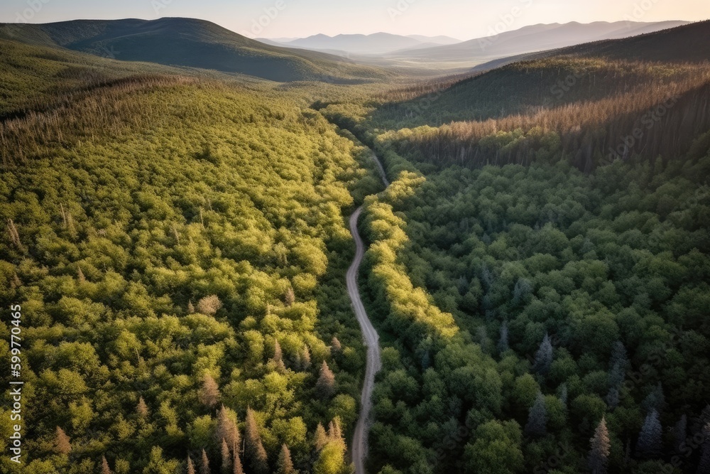 Aufkleber aerial view of river running through lush forest generative ai